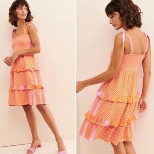 Cecile Copenhagen Minami Dress Size Small Orange Pink Tiered Ruffle Vacation